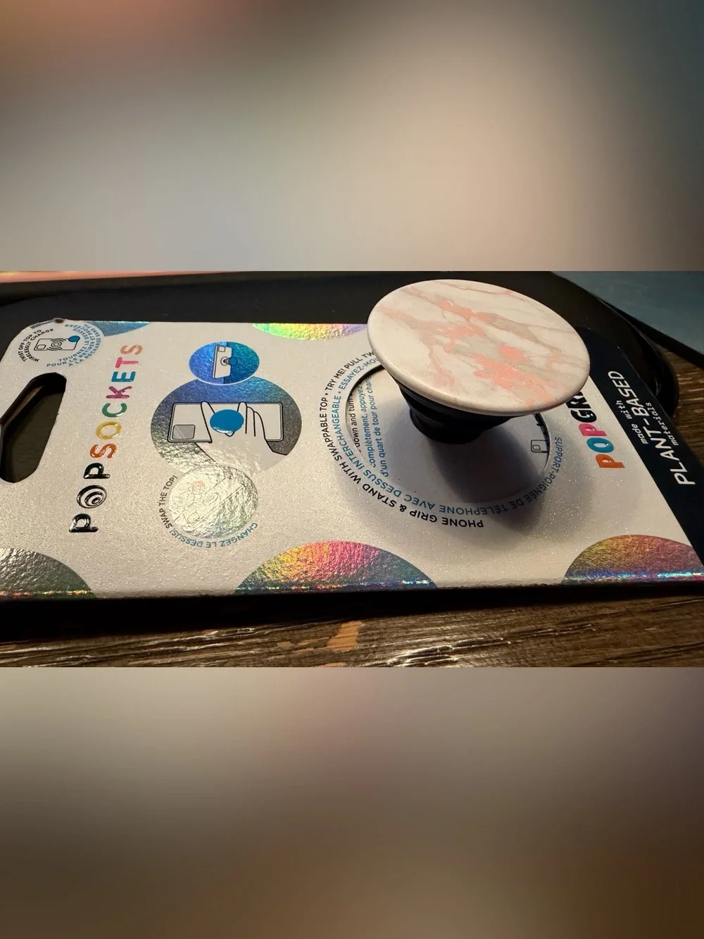 New PopSockets PopGrip Pink Rose Marble Swappable Phone Grip Stand Holder NIP